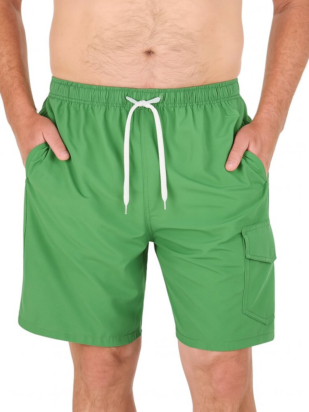Men Swim Shorts, Swimming Trunks, 3 Pocket Cargo Swimwear, Lime Green